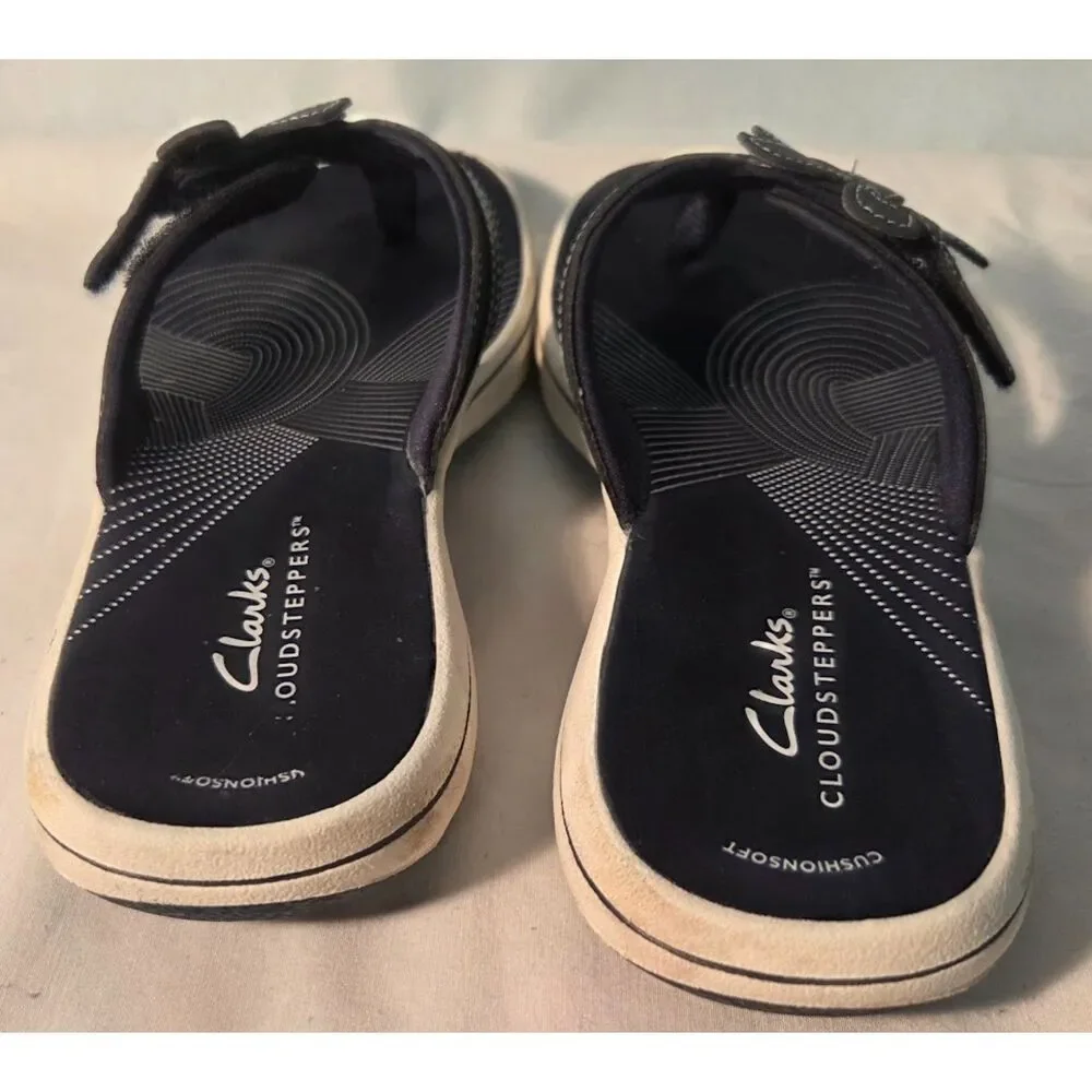 Clarks Cloudsteppers Cushion Soft Flip Flop Sandals Black Floral Women’s size 6